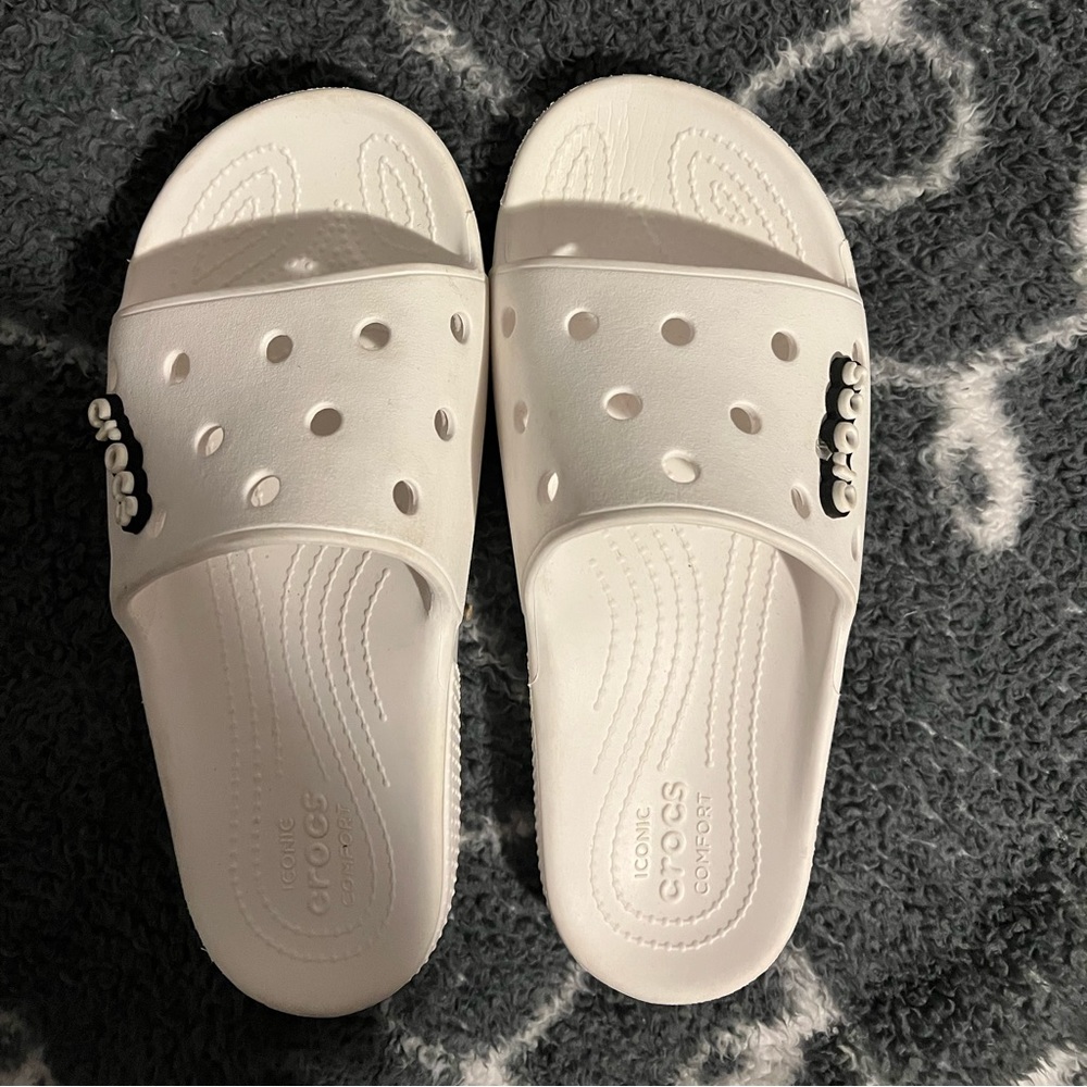 Women’s White Croc Slides